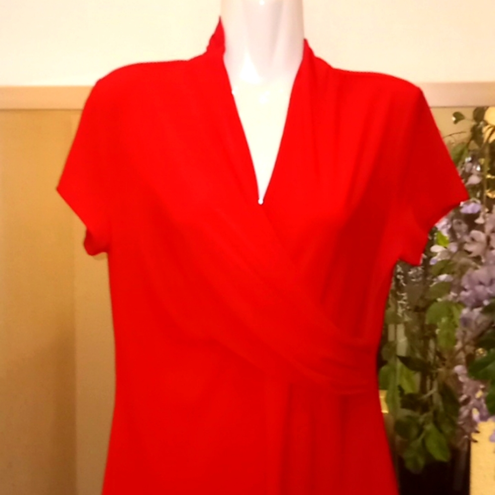 DKNY Red Surplice Neck Jersey Top -#0701